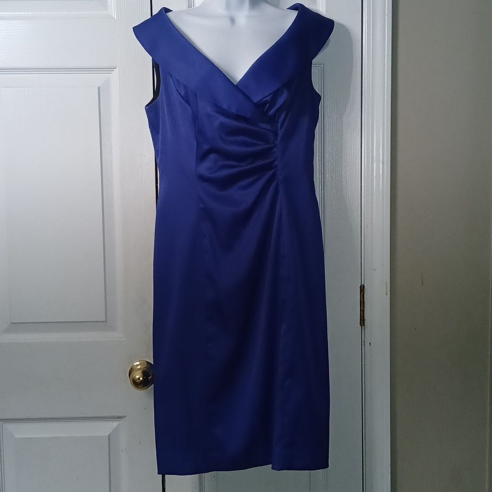 Evan Picone royal blue portrait neckline cinch side dress vintage Sz 10 EUC